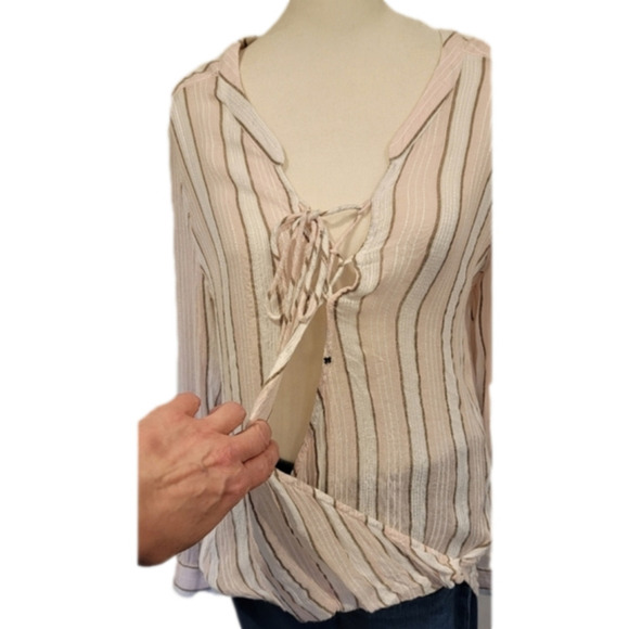 Vintage American Open Front Top Pale Pink Striped Size M - Picture 5 of 7